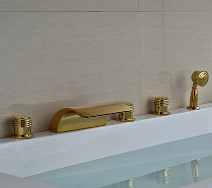DecorBites™ Golden Widespread Brass Bathtub Faucet with Handheld Shower
