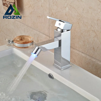 DecorBites™ LED 3 Color Bidet Faucet, Single Handle Deck Mount Washbasin Mixer Tap, Chrome