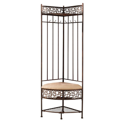Metal Corner Hall Tree Foyer Entryway Shoe Storage Bench Coat Rack in Copper