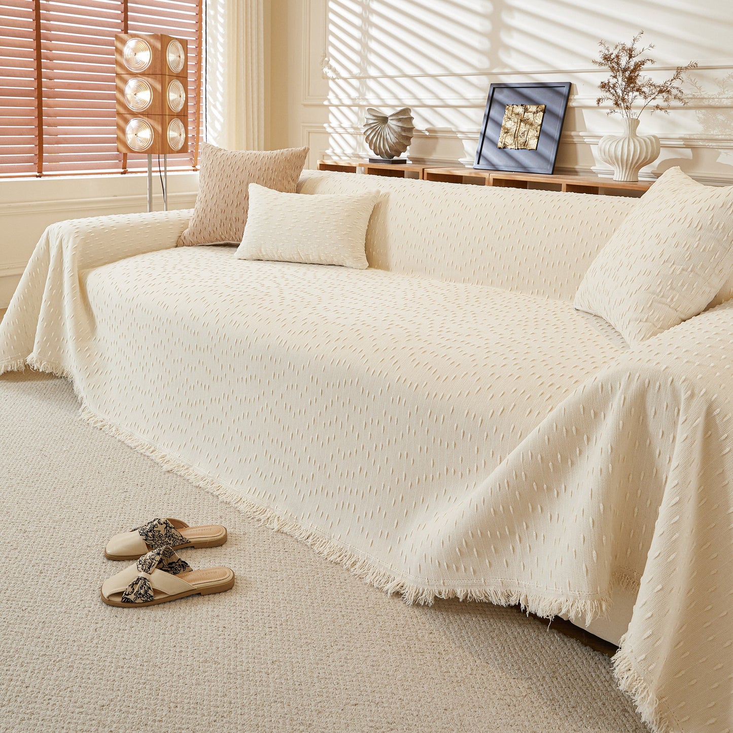 Textured Throw Blanket with 3D Dobby Weave, Minimalist Furniture Protector for Couch