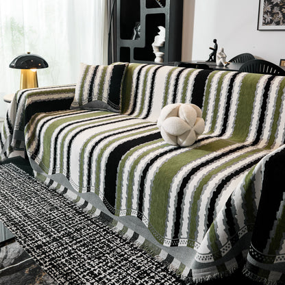 Striped Chenille Sofa Throw Covers, Boho Style Cozy Couch Protector Blanket