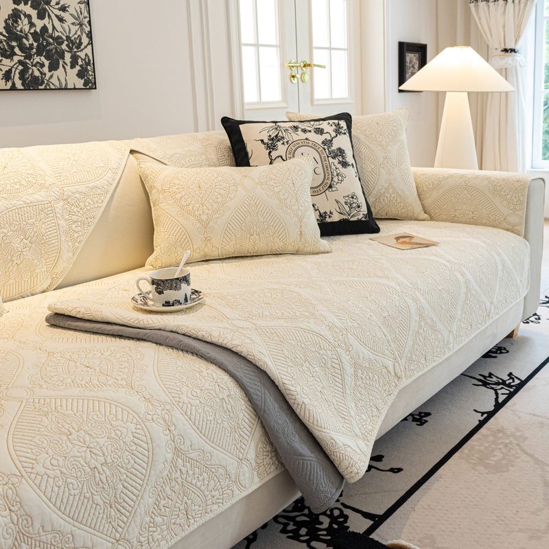 Baroque Sofa Cover - Quilted Cotton, Non-Slip, Washable with Ornate Embroidery, view 2