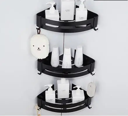 DecorBites™ Black Aluminum Wall Mounted Bathroom Corner Shelf for Bath and Kitchen Storage