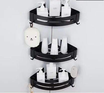 DecorBites™ Black Aluminum Wall Mounted Bathroom Corner Shelf for Bath and Kitchen Storage