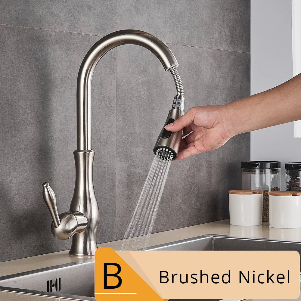 DecorBites™ Brushed Nickel Kitchen Faucet Pull Out Single Handle Mixer Tap