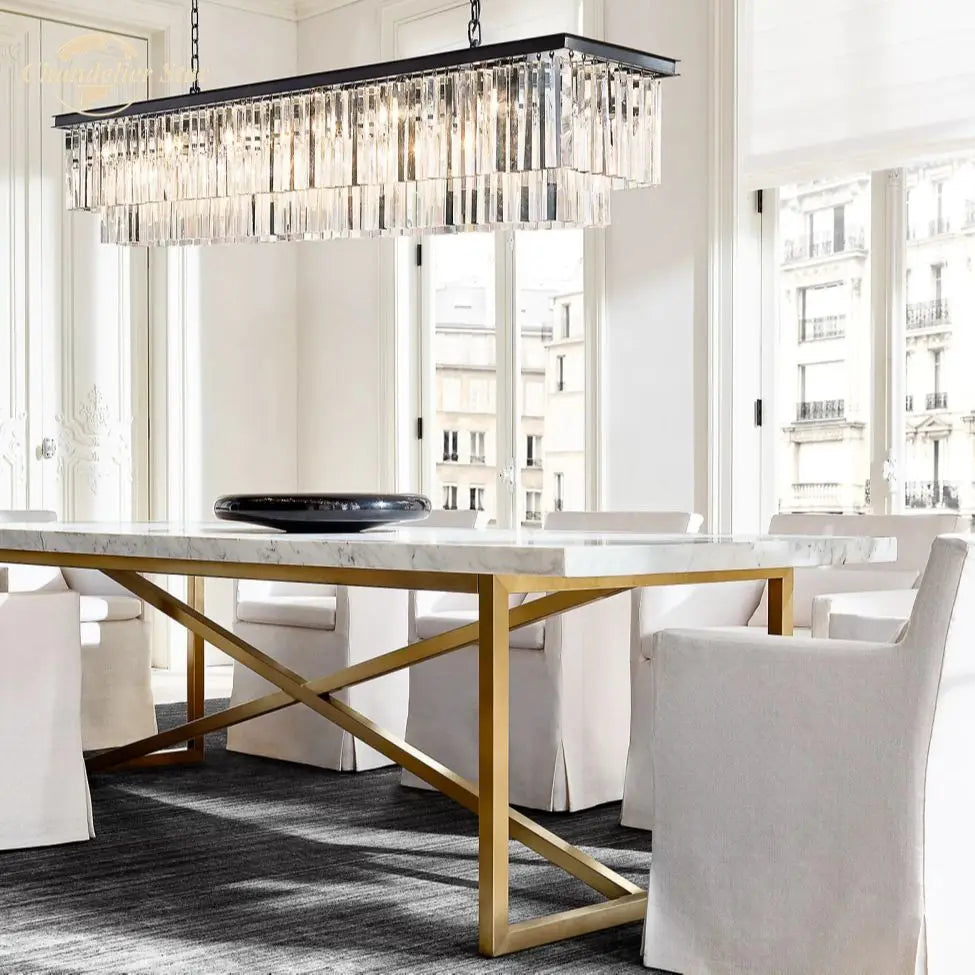 DecorBites™ LED Rectangular Crystal Chandelier for Dining Living Kitchen Island