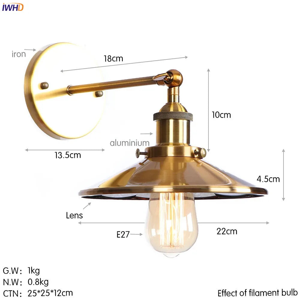 DecorBites™ Antique Gold Rustic LED Wall Light for Home Decor