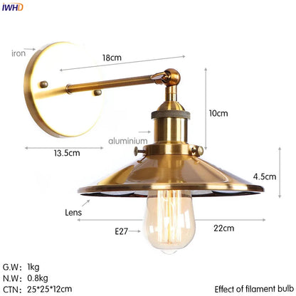 DecorBites™ Antique Gold Rustic Wall Lamps Bathroom Stair Mirror Light Loft Decor Industrial