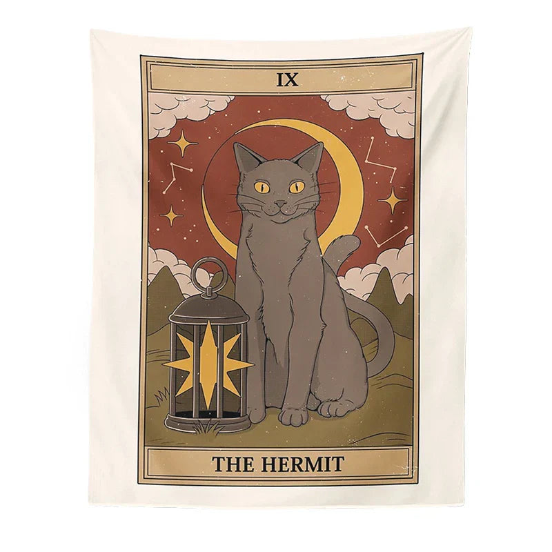 DecorBites™ Cat Divination Tarot Card Tapestry Moon Phase Wall Hanging Décor
