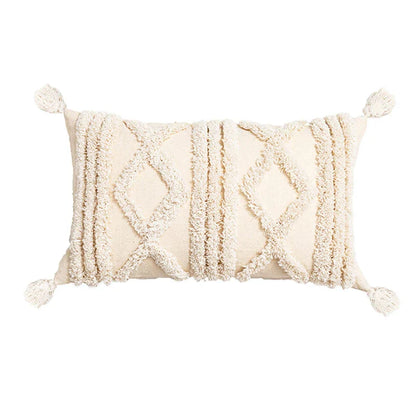 DecorBites™ Beige Tassels Cushion Cover, Handmade Square Home Decoration for Living Room