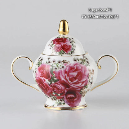 DecorBites™ Bone China Tea Set: Cup, Saucer, Mug, Sugar Pot, Jug, Teapot