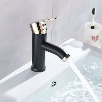 DecorBites™ Black Golden Single Handle Bathroom Basin Faucet for Deck Mount Vessel Sink