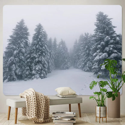 DecorBites™ Christmas Snow Forest Tapestry: Bohemian Bedroom Wall Decoration