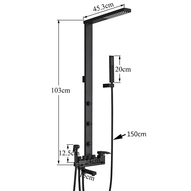 DecorBites™ Black Bathroom Faucet Shower Kit with Rainfall Shower Column and Bidet Mixer System