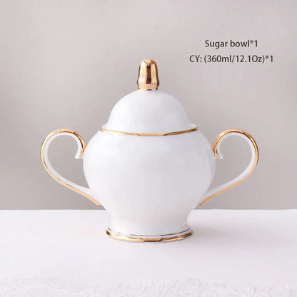 DecorBites™ Bone China Coffee Set White Gold Porcelain Tea Set Advanced Pot Cup