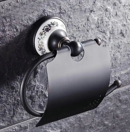 DecorBites™ Black Porcelain Brass Bathroom Accessories Set