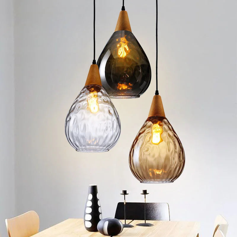 ™ Glass Wooden Pendant Lamp: Modern Creative Hanging Lighting for Living Room, Restaurant, Bar.
