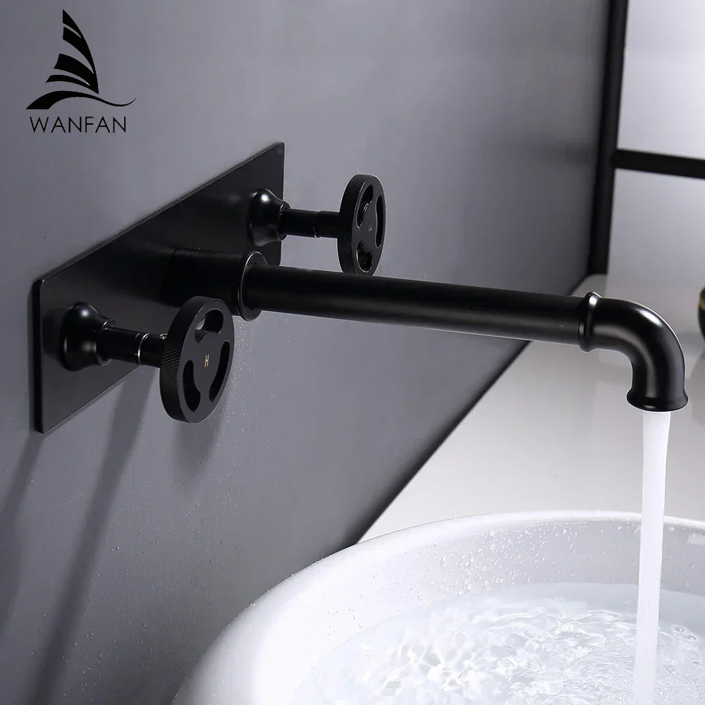 DecorBites™ Black Wall Mounted Dual Handle Basin Faucet Industrial Style Mixer Tap