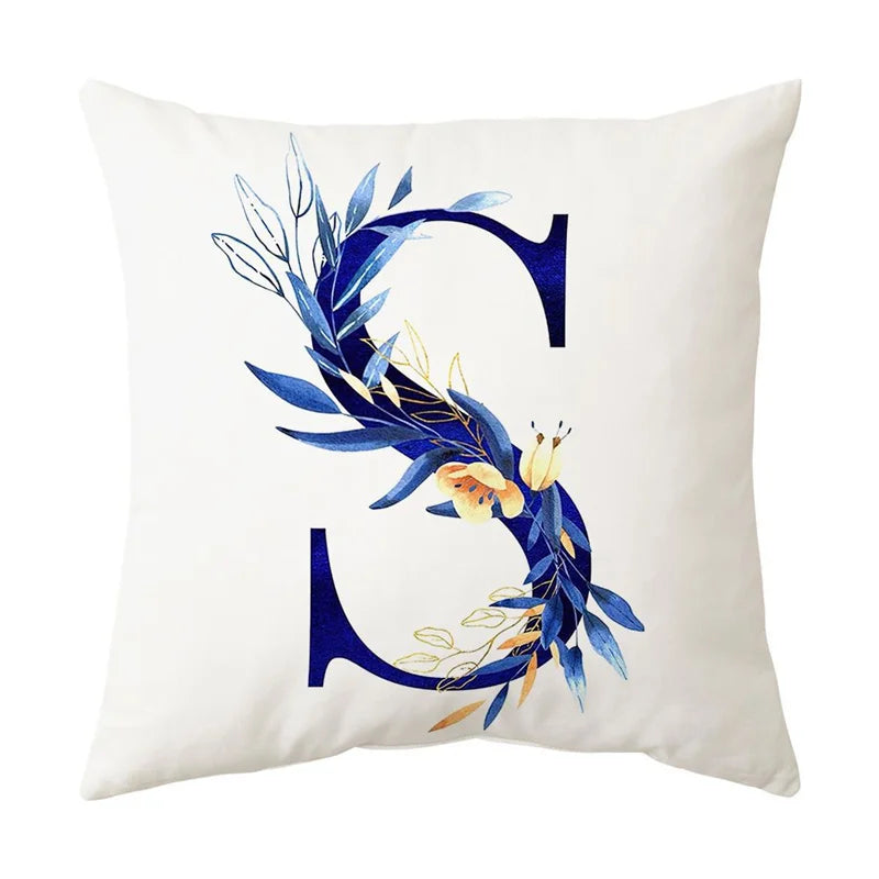 DecorBites™ Blue Alphabet Flower Letter Pillowcase for Home Decor