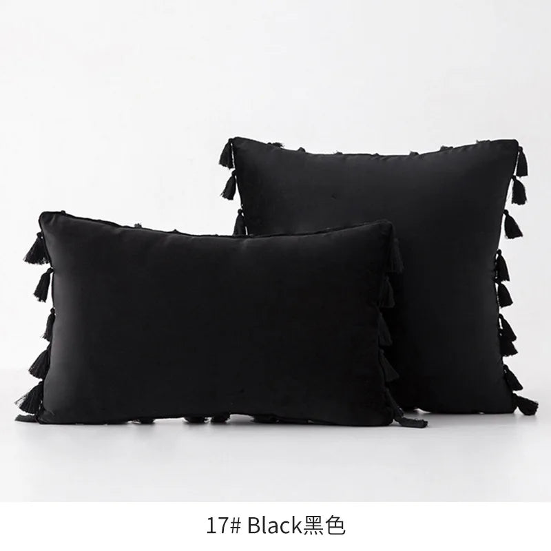 DecorBites™ Fringed Tassel Velvet Pillowcase 50x50cm/30x50cm in Popular Light Colors
