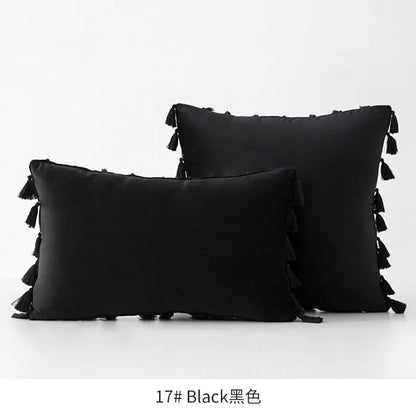 DecorBites™ Fringed Tassel Velvet Pillowcase 50x50cm/30x50cm in Popular Light Colors