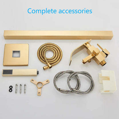 DecorBites™ Golden Bathtub Shower Faucet Floor Mounted Waterfall Mixer Tap
