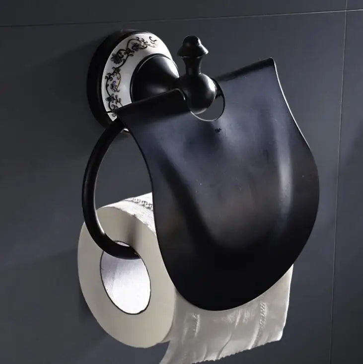 DecorBites™ Black Porcelain Brass Bathroom Accessories Set