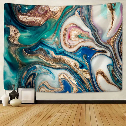 DecorBites™ Boho Marble Abstract Tapestry: Gold Foil Colorful Wall Hanging Art