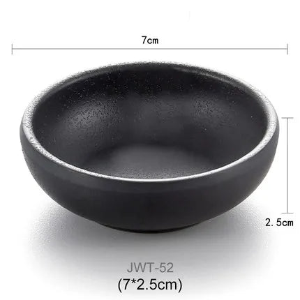 DecorBites™ Black Melamine Plastic Dipping Sauce Dish Bowl Set - Pack of 4