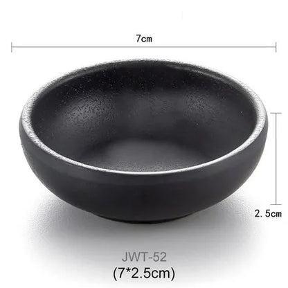 DecorBites™ Black Melamine Plastic Dipping Sauce Dish Bowl Set - Pack of 4