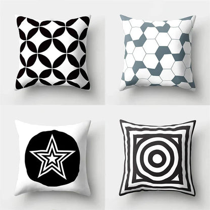 DecorBites™ Geometric Star Print Pillow Cover for Home Decor - Black & White Square Texture
