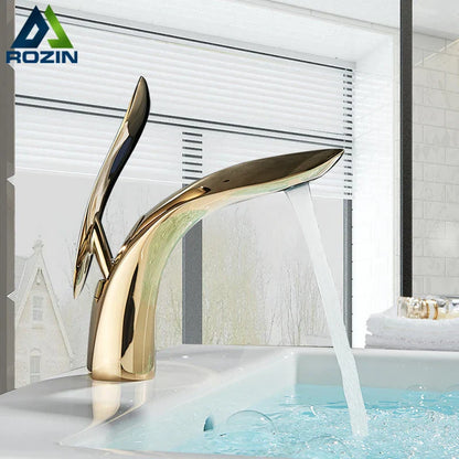 ™ Golden Rose Bathroom Faucet Waterfall Basin Mixer Taps - Luxury Single Hole