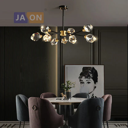 DecorBites™ Black Crystal Copper LED Chandelier for Dining Room - Art Deco Hanging Lamp