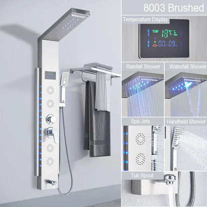 DecorBites™ Black LED Shower Panel 5-Function Wall Mount Bathroom Faucet - Cold and Hot Shower