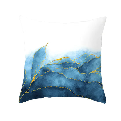DecorBites™ Blue Ink Gold Edge Geometric Cushion Cover - Polyester Throw Pillow Case