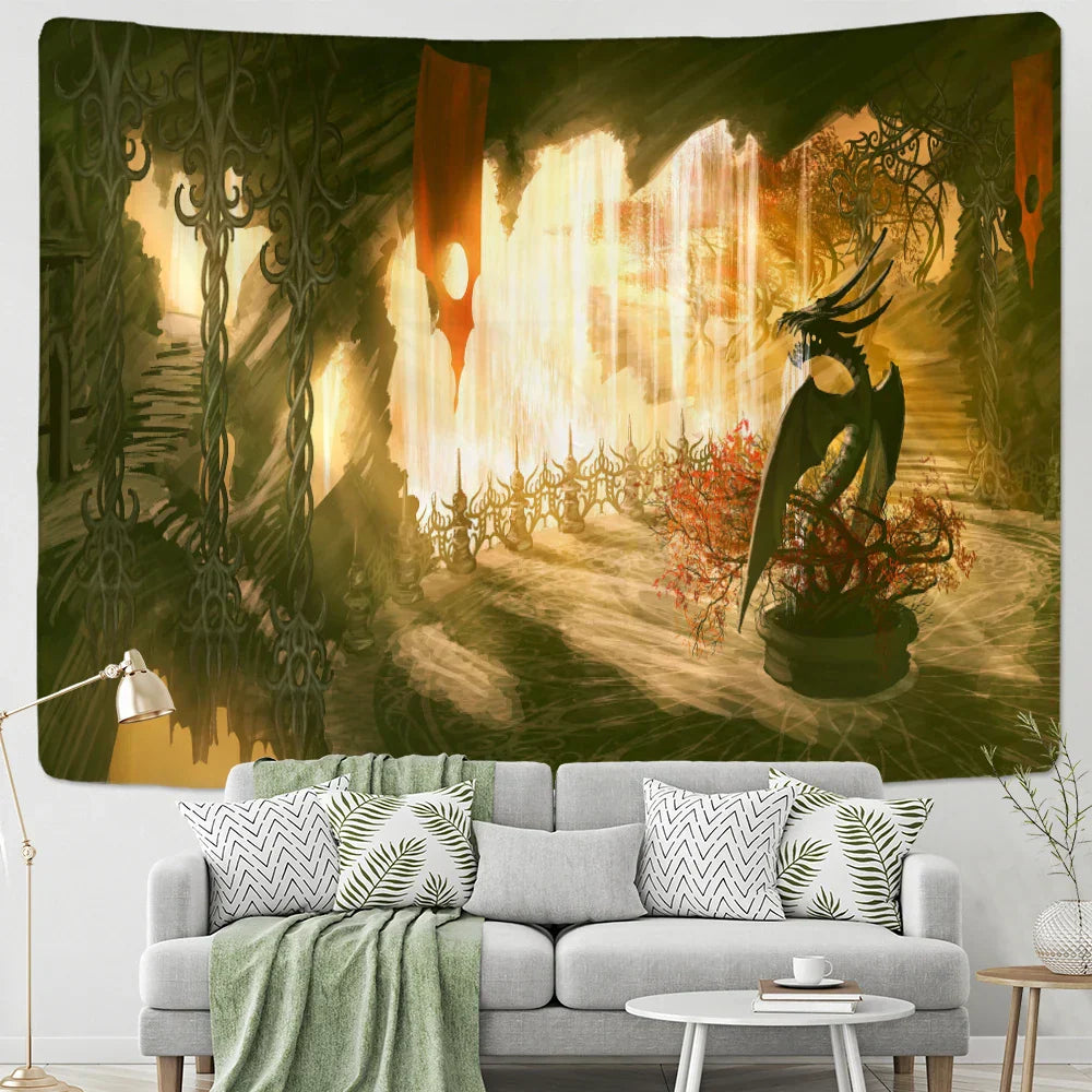 DecorBites™ Chinese Dragon Castle Totem Tapestry Wall Hanging Beach Mat Tapis Decor