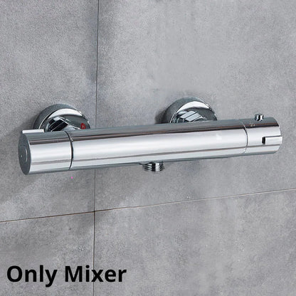 DecorBites™ Black/Chrome Brass Thermostatic Shower Set with Wall Mount - Bathroom Accessories