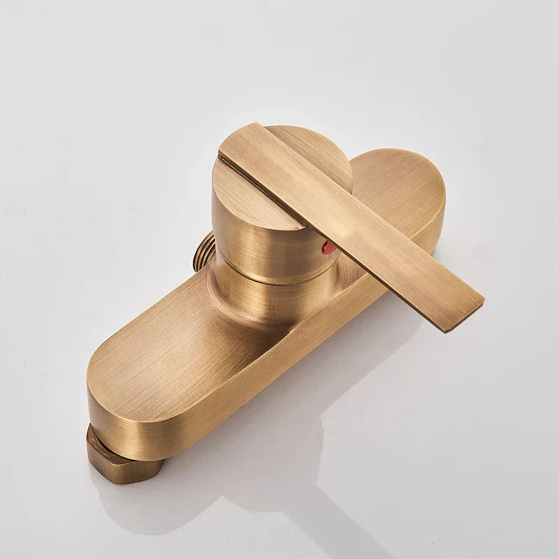 DecorBites™ Antique Brass Shower Set Single Handle Wall Mount Rainfall Mixer Faucet