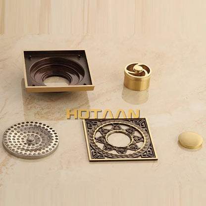 DecorBites™ Antique Brass Flower Art Bathroom Floor Drain Waste Grate