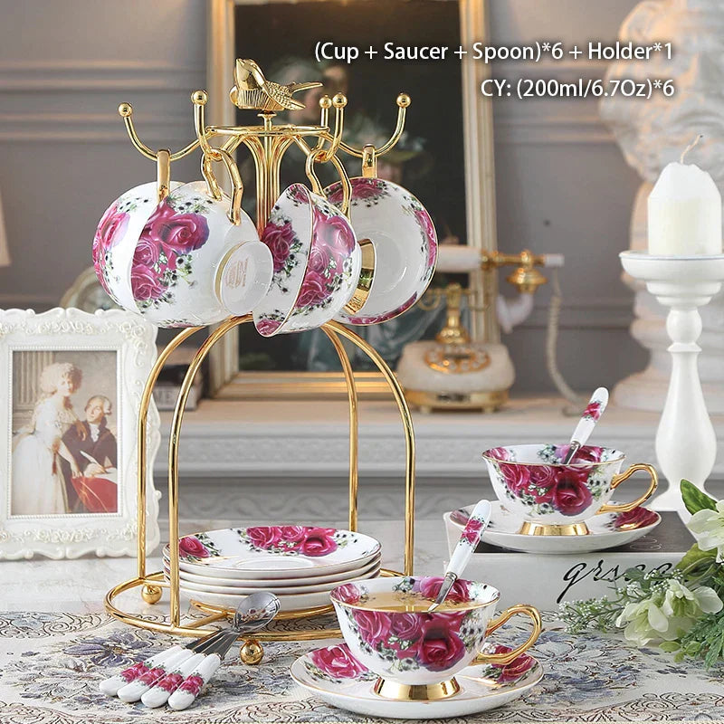 DecorBites™ Bone China Tea Set: Cup, Saucer, Mug, Sugar Pot, Jug, Teapot