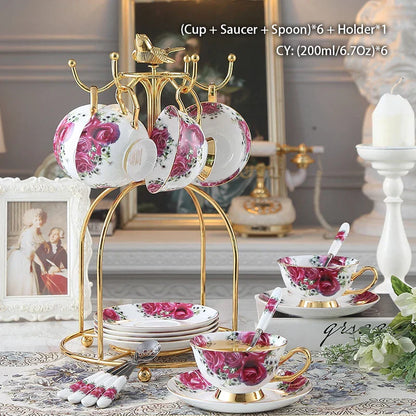 DecorBites™ Bone China Tea Set: Cup, Saucer, Mug, Sugar Pot, Jug, Teapot