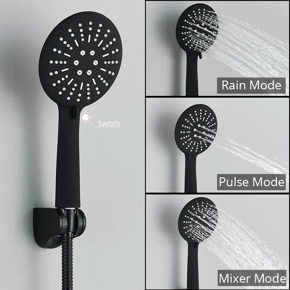 DecorBites™ Black/Chrome Brass Thermostatic Shower Set with Wall Mount - Bathroom Accessories