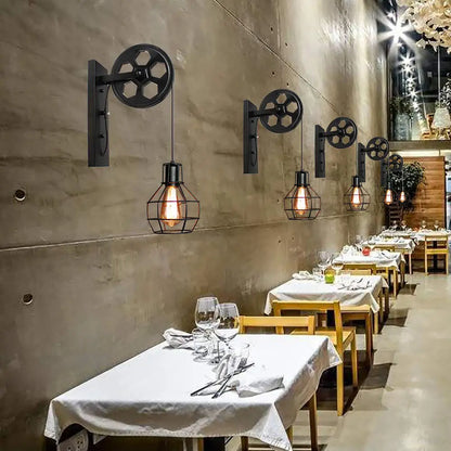 DecorBites™ Industrial Pulley Wall Lamp Adjustable Sconce Light Fixture Loft Cafe Bar