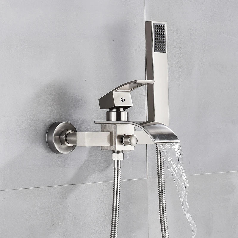 DecorBites™ Black Wall Mount Bathtub Shower Faucet with Waterfall Spout