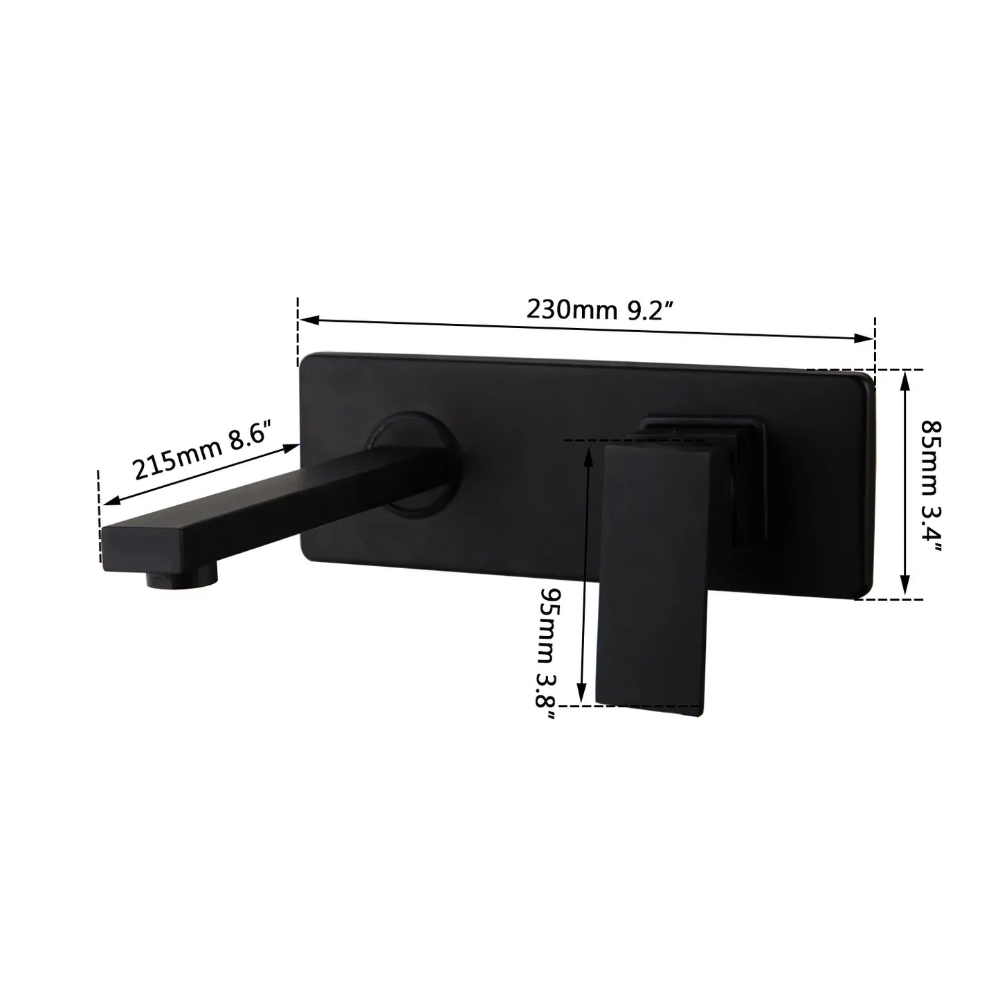 DecorBites™ Black Wall Mounted Basin Faucet Solid Brass Hot Cold Mixer.