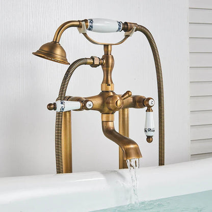 DecorBites™ Antique Brass Freestanding Bathtub Filler with Hand Shower