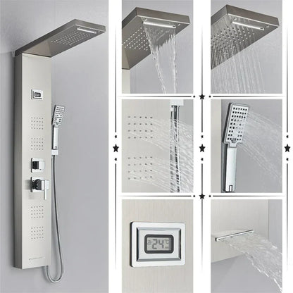 DecorBites™ Black Rainfall Shower Panel Set with Massage System and Temperature Screen