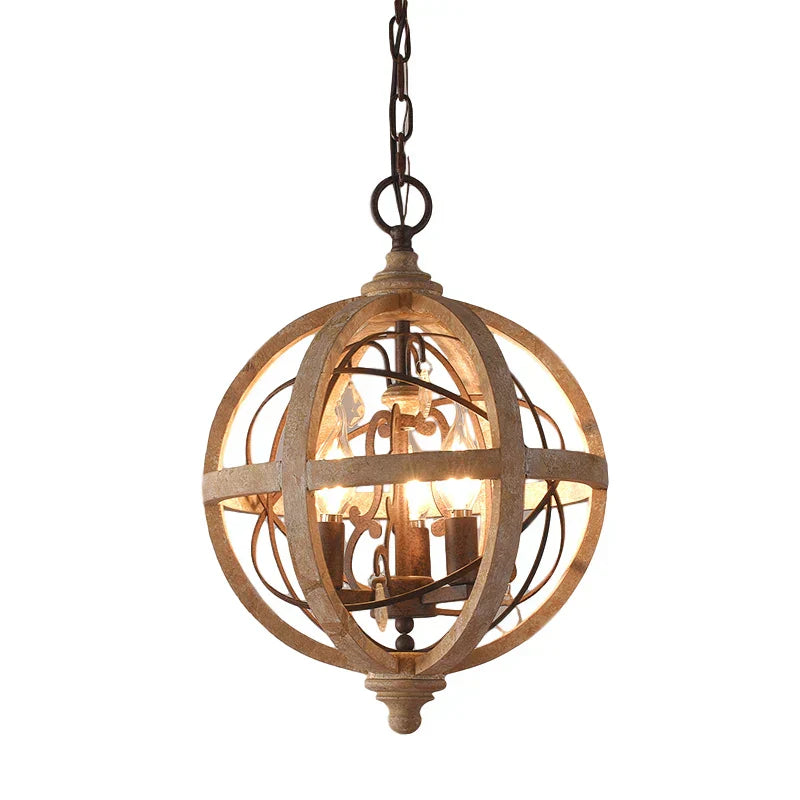 DecorBites™ Antique Wood Globe Chandelier for Bedroom Living Room Kitchen Dining Room