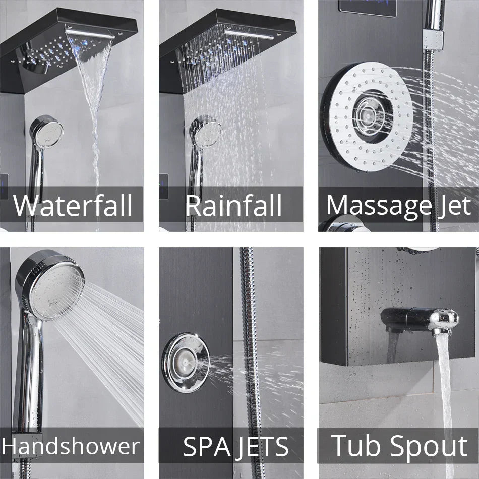 DecorBites™ LED Shower Panel Column Bathtub Mixer Tap with Temperature Screen Massage.