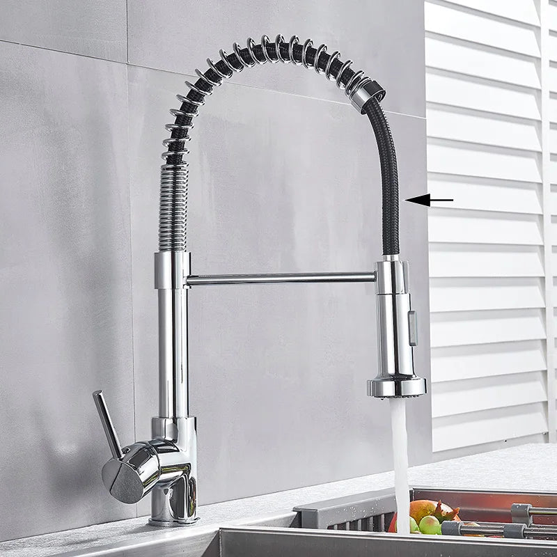 DecorBites™ Brushed Nickel Pull Down Kitchen Faucet - 360° Rotation Hot Cold Water Mixer
